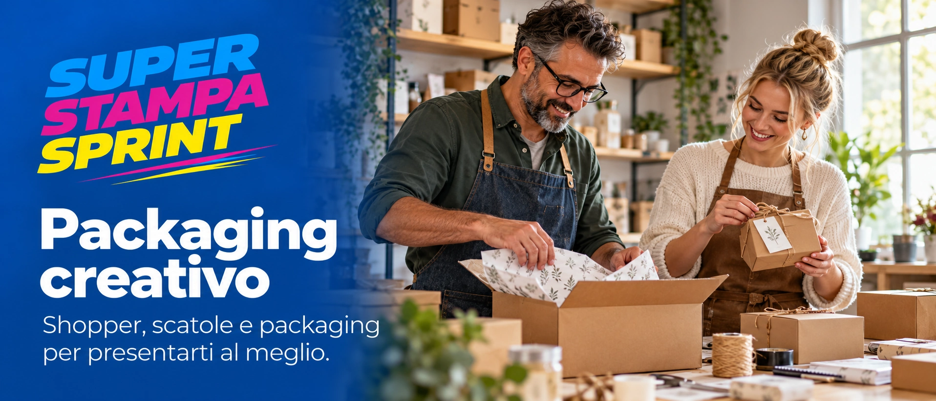 Packaging creativo: preparazione di shopper, scatole e confezioni